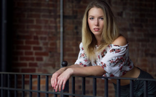 Woman fence portrait blonde blue - free portrait wallpaper