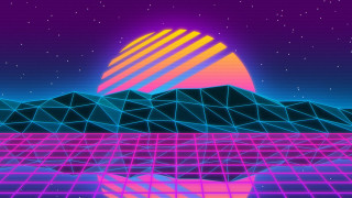 Mountain sunset grid retrofuturism aurora - retrowave free wallpaper