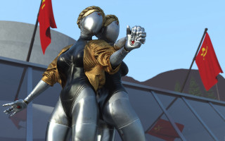 Hugging statue afrofuturism cybernetics clocktower - an art deco sculpture free wallpaper