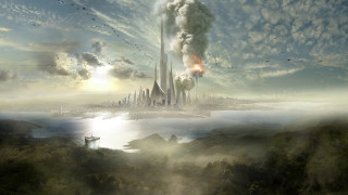 City smoke river matte fantasy - a river below free wallpaper