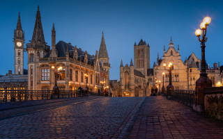 Cobblestone street clocktower night lights - barthel bruyn free wallpaper