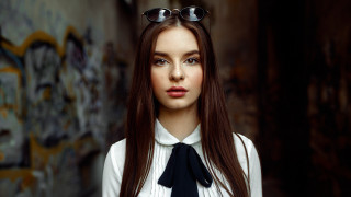 Woman longhair sunglasses white shirt - a black tie free wallpaper