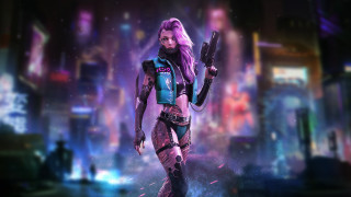 Futuristic woman cyberpunk city neon - cyberpunk art free wallpaper