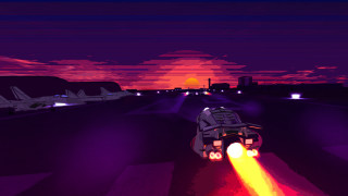 Jet plane night runway retrofuturism - volumetric lighting free wallpaper
