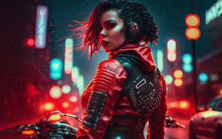Woman red leather rain motorcycle - the rain free wallpaper