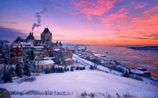 City river waterfall sunset skyline - a large body of water free wallpaper