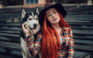 Red hair hat husky portrait - anka zhuravleva free wallpaper