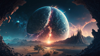 Planet star city mountains night - a distance free wallpaper