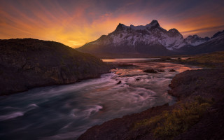 River valley mountains sunset reflection - a colorful sky above free wallpaper