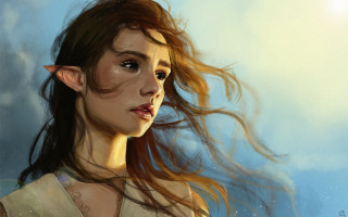 Woman elf fantasy sky floating - a painting of a woman free wallpaper