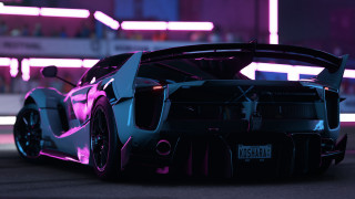 Futuristic car purple light parking - body and hood free wallpaper