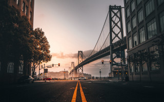 Bridge traffic lights cityscape cloudy - traffic free wallpaper