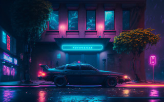 Policecar neoncity retrofuturism cyberpunk synthwave - synthwave style free wallpaper