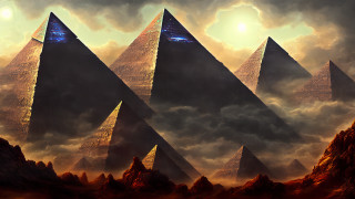 Pyramids clouds sunset fantasy matte - christophe vacher free wallpaper