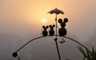 Mice metal pole umbrella sunset - magic realism free wallpaper