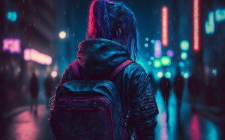 Cyberpunk night rainy street backpack - alena aenami free wallpaper