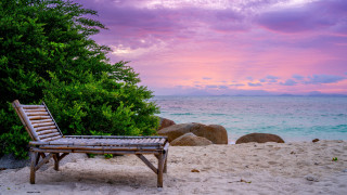 Wooden bench beach sunset pink - a wooden bench free wallpaper