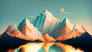 Mountain lake abstract fullmoon geometric - geometric free wallpaper