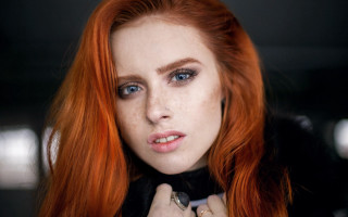 Redhair blueeyes blackjacket bowtie portrait - chernik free wallpaper