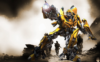 Yellow black robot field man - his hand free wallpaper for desktop
