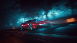 Red sports car night blurry - outrun free wallpaper