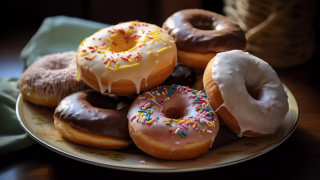 Donuts plate toppings napkin photorealism - the side of the plate free wallpaper