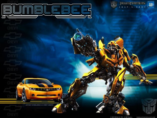 Yellow car robot blue background - assemblage free wallpaper