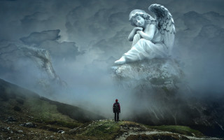 Cliff angel statue mountain fantasy - a cliff free wallpaper for desktop