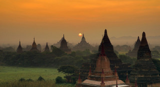 Sunset temples field trees grass - a sunset view free wallpaper