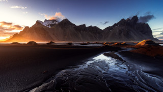 Mountain stream sunset clouds rays - a stream free wallpaper