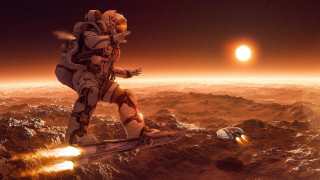Space suit snowboard rocky surface - a snowboard free wallpaper