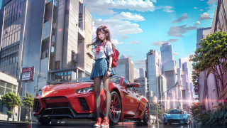 Girl car city street sky - artgerm free wallpaper for desktop