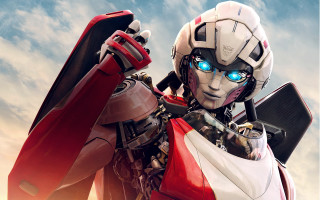 Robot blue eyes holding red - blue eyes holding free wallpaper