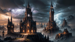 Castle clock tower lightning clouds - lightning free wallpaper