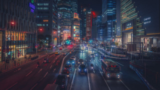 City street night futurism traffic - both side free wallpaper