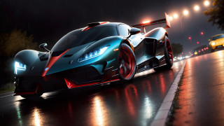 Wet road night car lights - a wet road free wallpaper