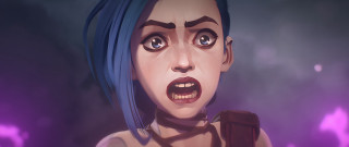 Blue haired woman creepy look - a purple light free wallpaper