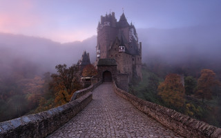 Castle foggy mountains evgeny lushpin - a stone walkway free wallpaper