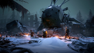 Giant object snowy battlefire mecha - a group of people free wallpaper for desktop