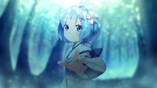 Blue haired girl forest kawaii - blue hair free wallpaper