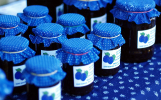 Blue jars jam polka dots - blue free wallpaper