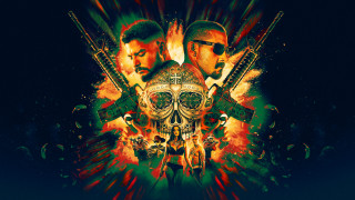 Skull guns flames city night - their back free wallpaper