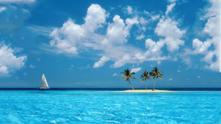 Sailboat ocean island palm trees - a sailboat free wallpaper