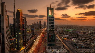 City skyline sunset bridge road - a few car free wallpaper