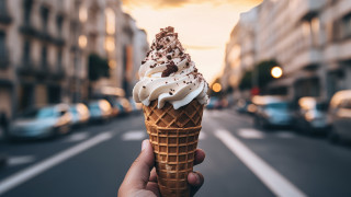 Person holding icecream city street - the side of the road free wallpaper
