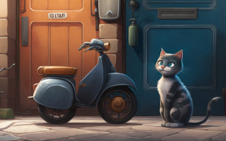 Black cat motorcycle door bird - the ground next free wallpaper