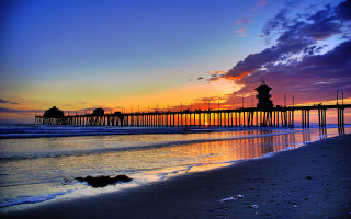 Pier sunset water beach ocean - a pier free wallpaper