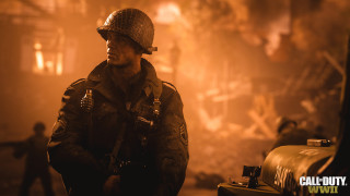 Military man fire damaged area - cinematic focus free wallpaper