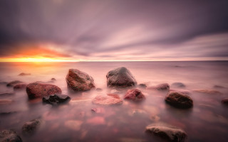 Long exposure rocks water sunset - mystical free wallpaper