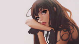 Woman black dress leaning pole - a pole free wallpaper